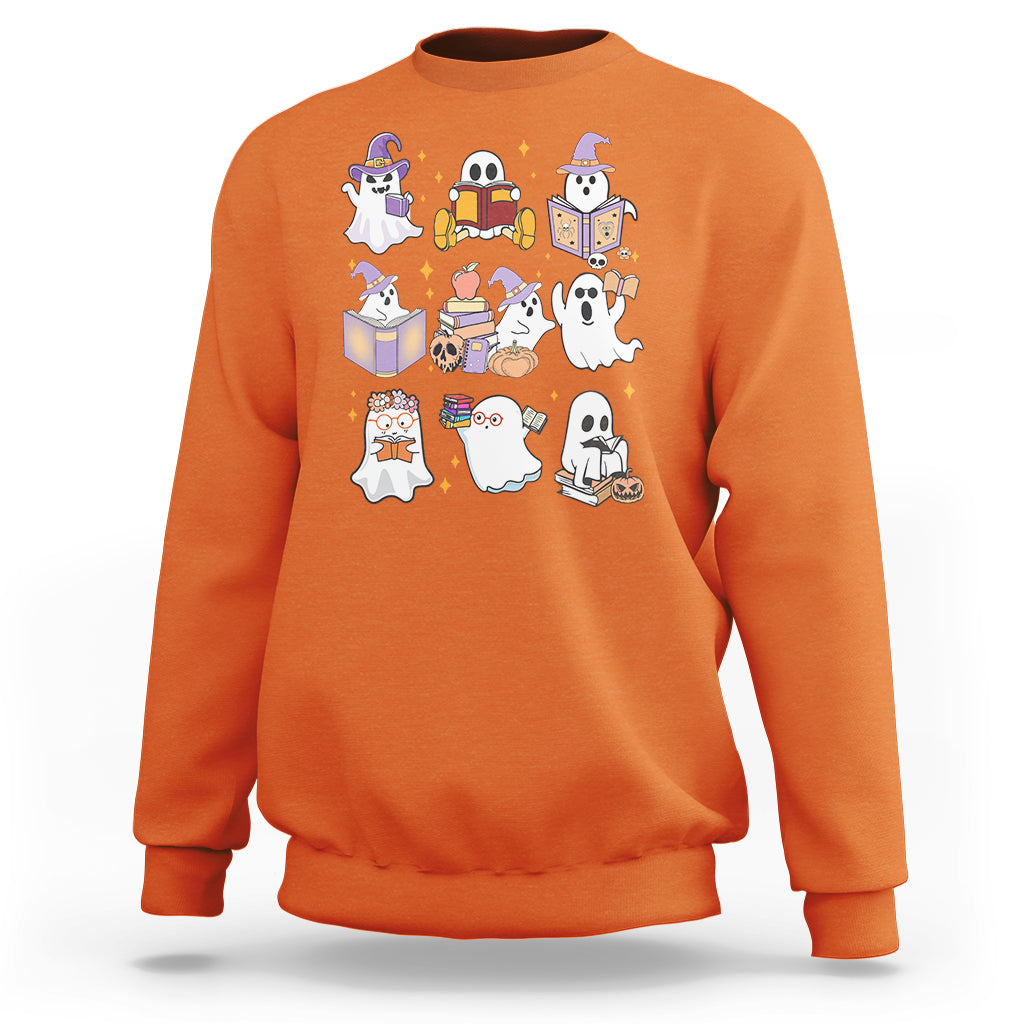 Halloween Reading Sweatshirt Reading Books Boo Sheet Ghosts Teacher Librarian - Wonder Print Shop