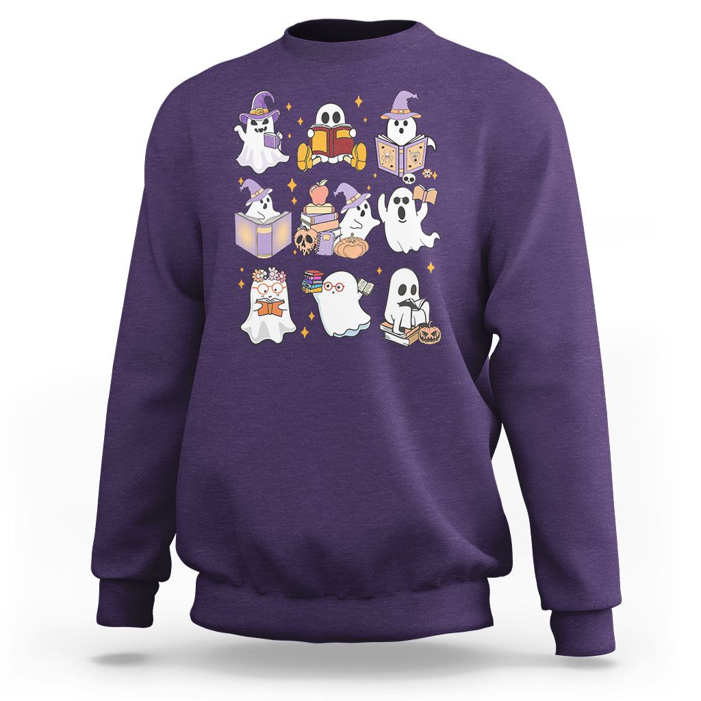 Halloween Reading Sweatshirt Reading Books Boo Sheet Ghosts Teacher Librarian - Wonder Print Shop