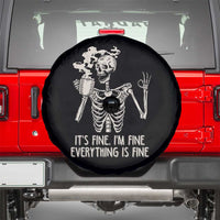 Funny Skeleton Spare Tire Cover It's Fine I'm Fine Everything's Fine Never Better Drinking Coffee