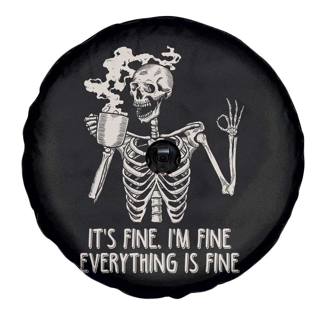 Funny Skeleton Spare Tire Cover It's Fine I'm Fine Everything's Fine Never Better Drinking Coffee