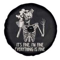 Funny Skeleton Spare Tire Cover It's Fine I'm Fine Everything's Fine Never Better Drinking Coffee