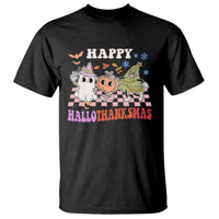 Hallothanksmas T Shirt Halloween Thanksgiving Christmas Groovy Happy HalloThanksMas - Wonder Print Shop