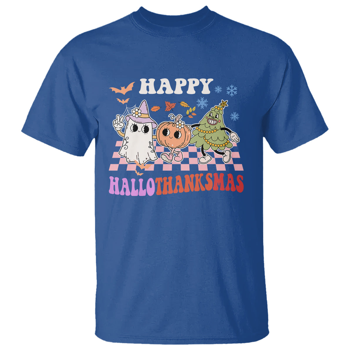 Hallothanksmas T Shirt Halloween Thanksgiving Christmas Groovy Happy HalloThanksMas - Wonder Print Shop