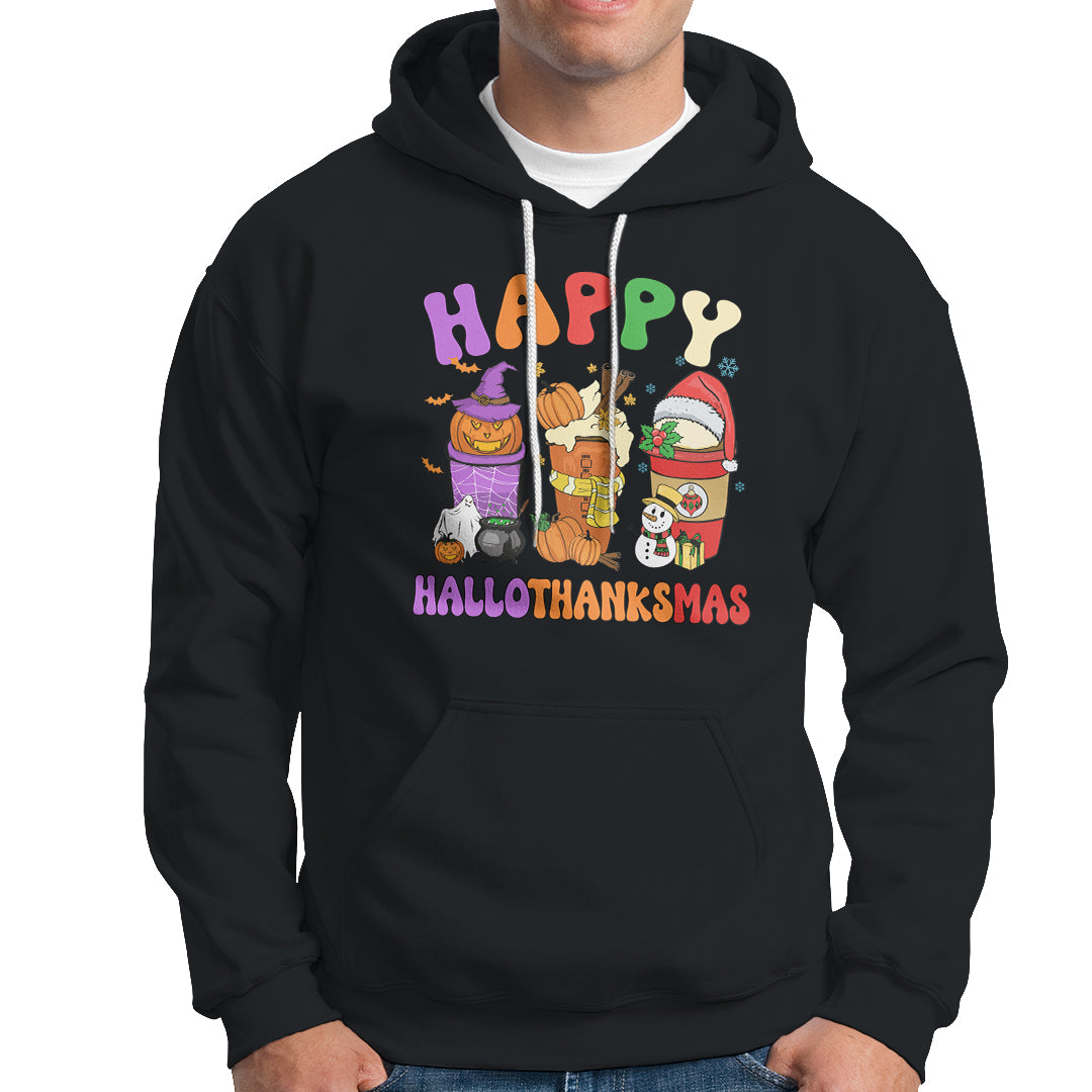 Hallothanksmas Hoodie Halloween Thanksgiving Christmas Happy HalloThanksMas Latte - Wonder Print Shop
