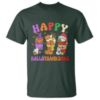 Hallothanksmas T Shirt Halloween Thanksgiving Christmas Happy HalloThanksMas Latte - Wonder Print Shop