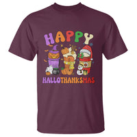 Hallothanksmas T Shirt Halloween Thanksgiving Christmas Happy HalloThanksMas Latte - Wonder Print Shop
