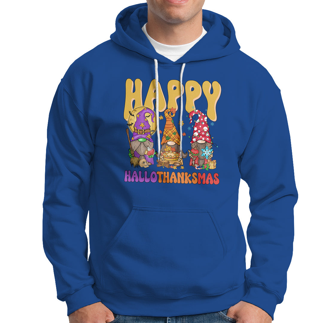 Hallothanksmas Hoodie Halloween Thanksgiving Christmas Happy HalloThanksMas Gnomes - Wonder Print Shop