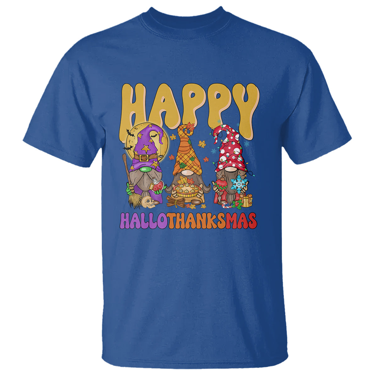 Hallothanksmas T Shirt Halloween Thanksgiving Christmas Happy HalloThanksMas Gnomes - Wonder Print Shop