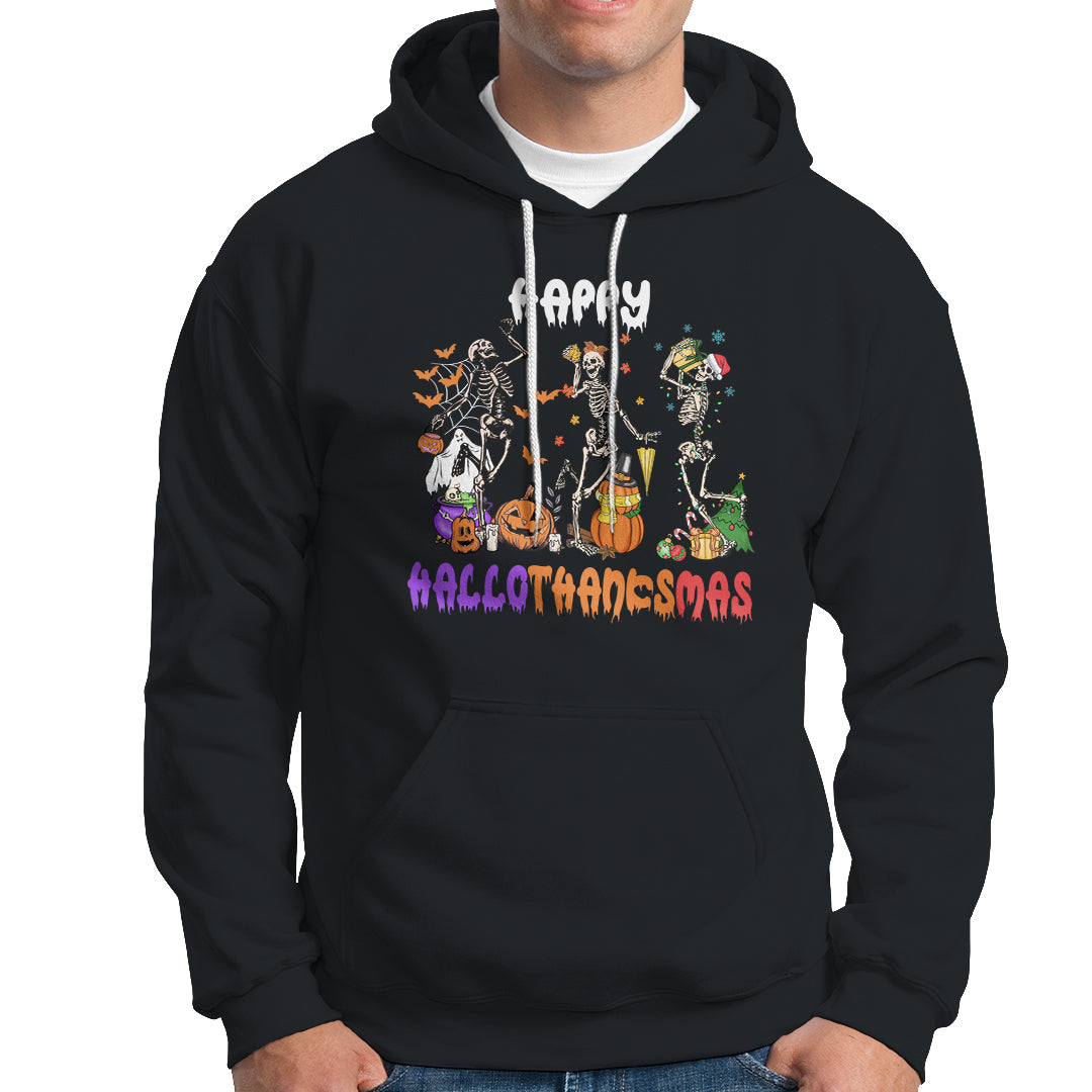 Hallothanksmas Hoodie Halloween Thanksgiving Christmas HalloThanksMas Skeleton - Wonder Print Shop
