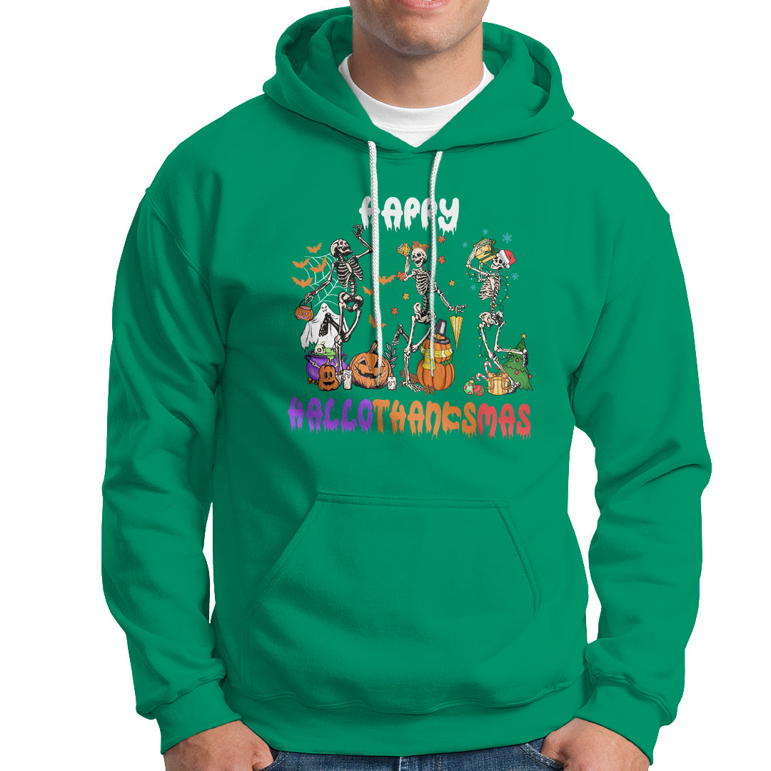 Hallothanksmas Hoodie Halloween Thanksgiving Christmas HalloThanksMas Skeleton - Wonder Print Shop