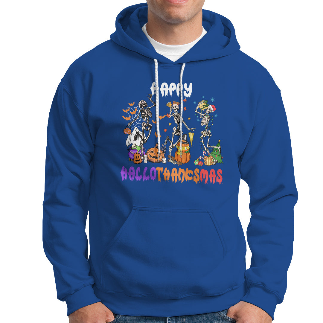 Hallothanksmas Hoodie Halloween Thanksgiving Christmas HalloThanksMas Skeleton - Wonder Print Shop