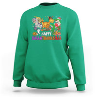 Hallothanksmas Sweatshirt Halloween Thanksgiving Christmas HalloThanksMas Dinosaur - Wonder Print Shop