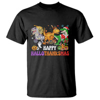 Hallothanksmas T Shirt Halloween Thanksgiving Christmas HalloThanksMas Dinosaur - Wonder Print Shop