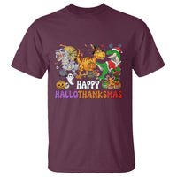 Hallothanksmas T Shirt Halloween Thanksgiving Christmas HalloThanksMas Dinosaur - Wonder Print Shop