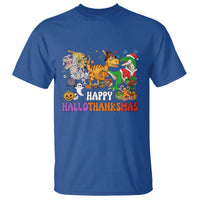 Hallothanksmas T Shirt Halloween Thanksgiving Christmas HalloThanksMas Dinosaur - Wonder Print Shop