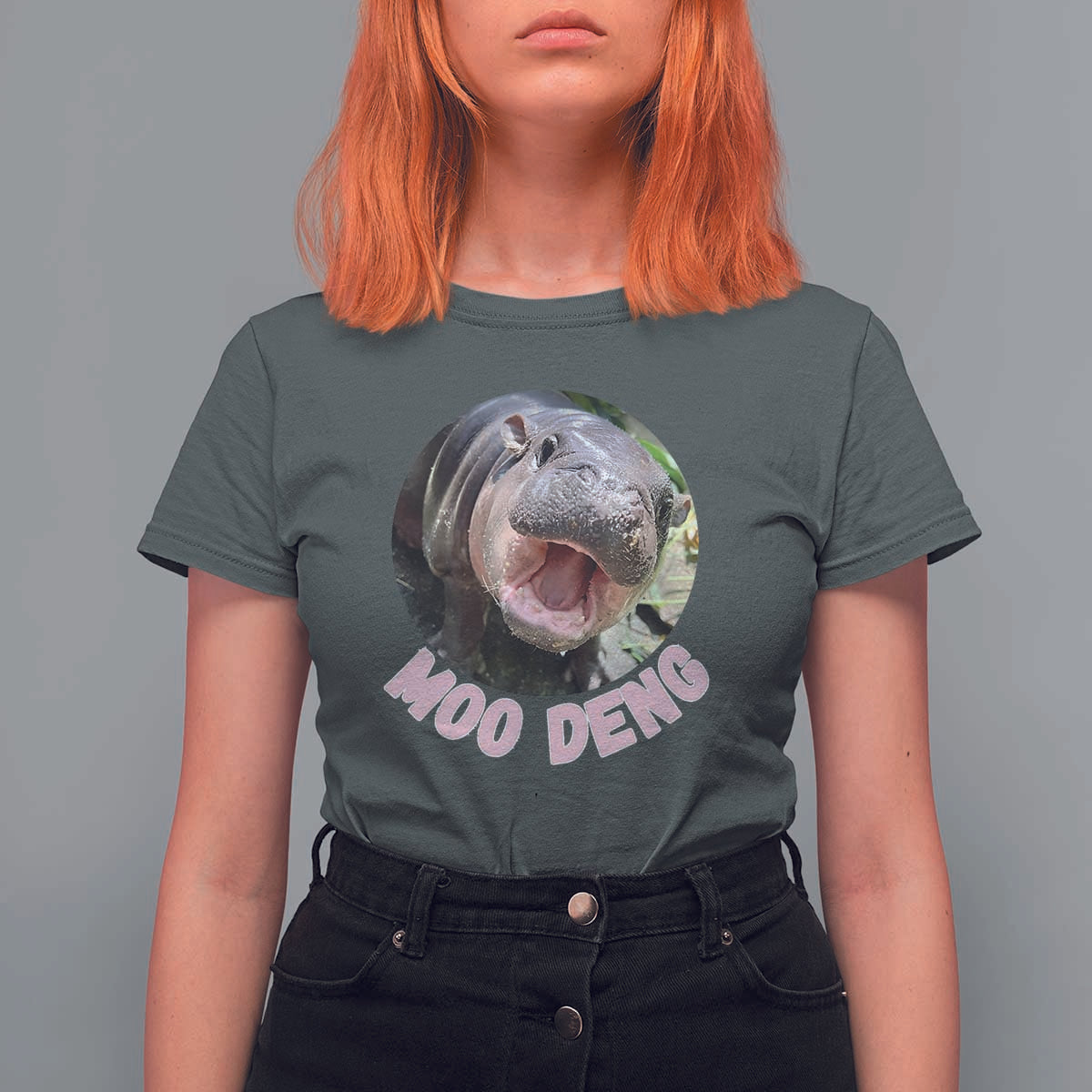 Baby Hippo Moo Deng T Shirt For Women Cute Pygmy Hippopotamus Bouncy Pig - Wonder Print Shop