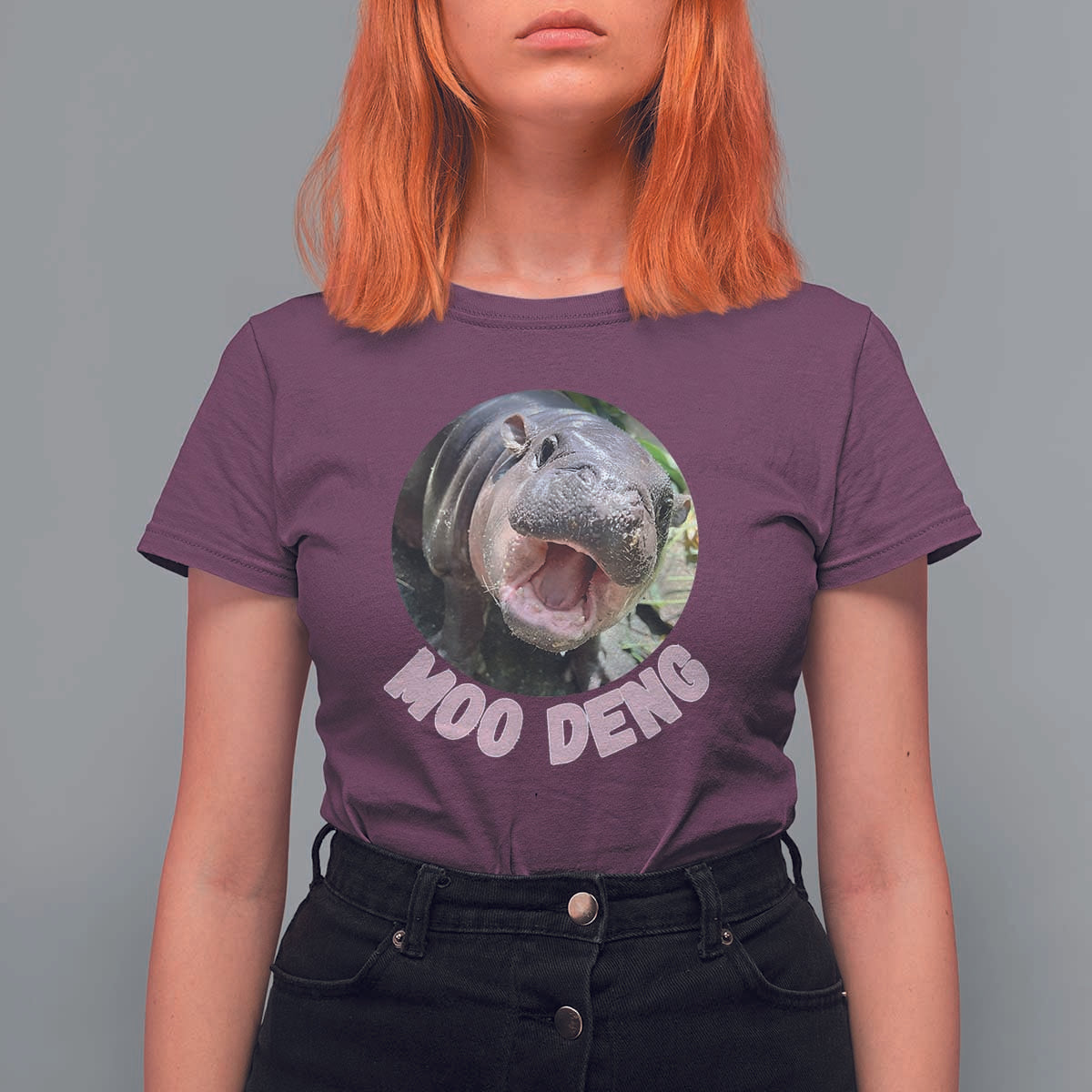 Baby Hippo Moo Deng T Shirt For Women Cute Pygmy Hippopotamus Bouncy Pig - Wonder Print Shop