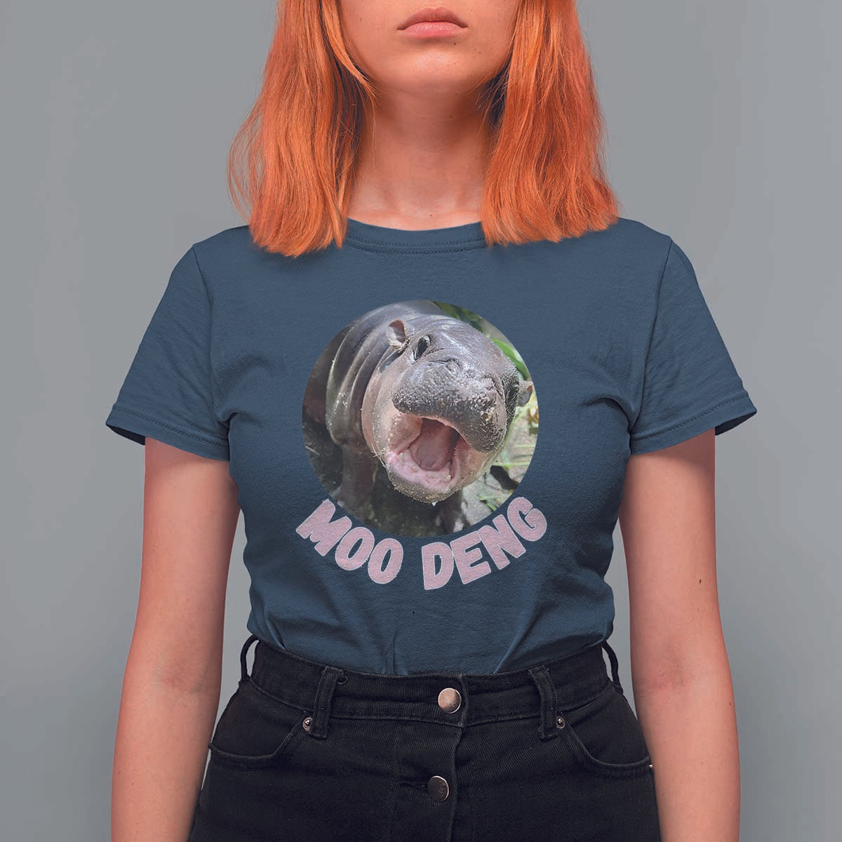 Baby Hippo Moo Deng T Shirt For Women Cute Pygmy Hippopotamus Bouncy Pig - Wonder Print Shop