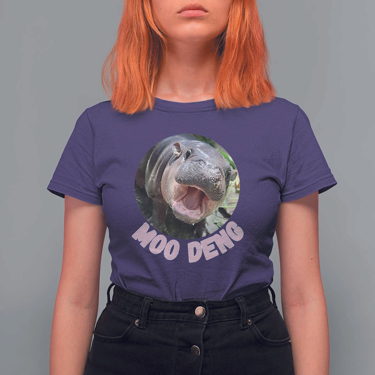 Baby Hippo Moo Deng T Shirt For Women Cute Pygmy Hippopotamus Bouncy Pig - Wonder Print Shop