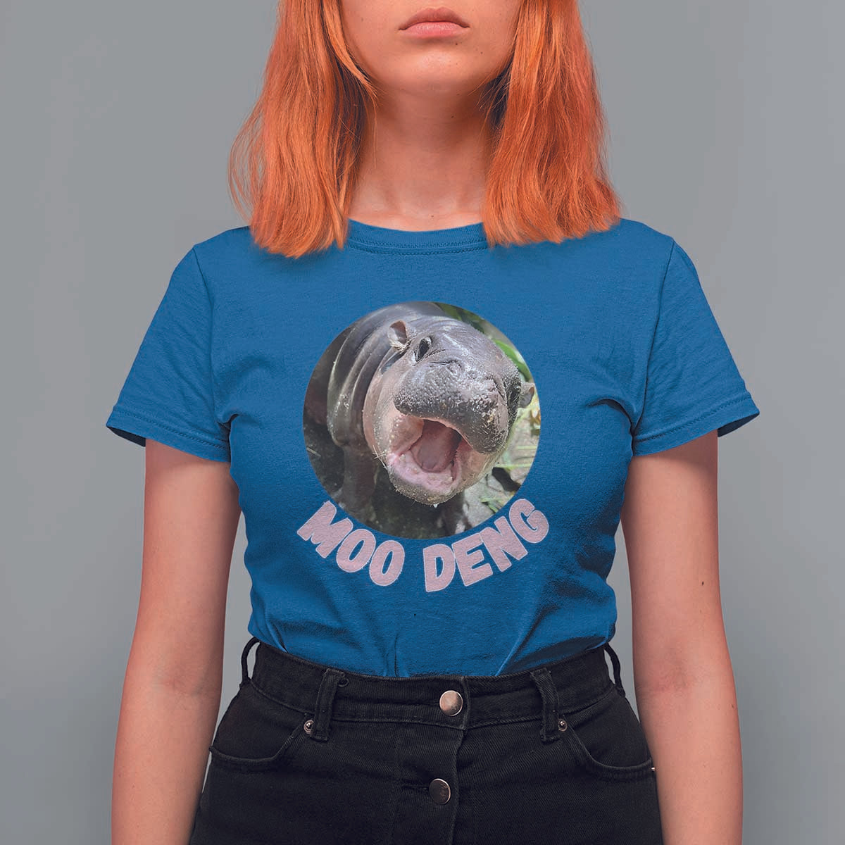 Baby Hippo Moo Deng T Shirt For Women Cute Pygmy Hippopotamus Bouncy Pig - Wonder Print Shop