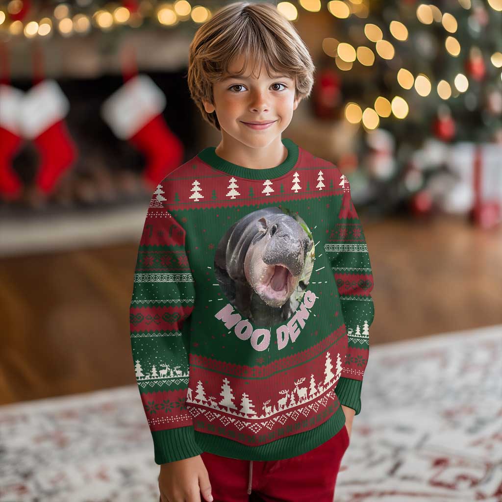 Baby Hippo Moo Deng Ugly Christmas Sweater Cute Pygmy Hippopotamus Bouncy Pig - Wonder Print Shop