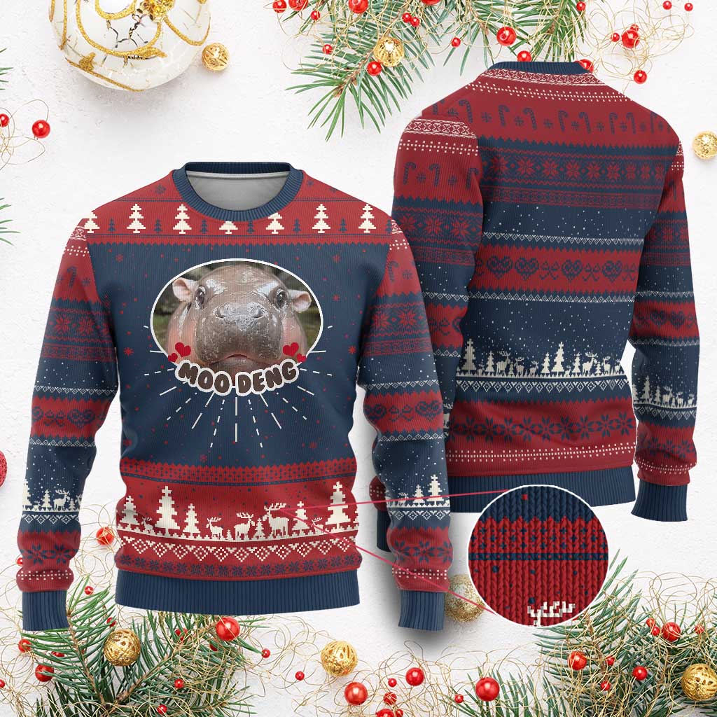 Baby Hippo Moo Deng Ugly Christmas Sweater Cute Pygmy Hippopotamus Meme - Wonder Print Shop