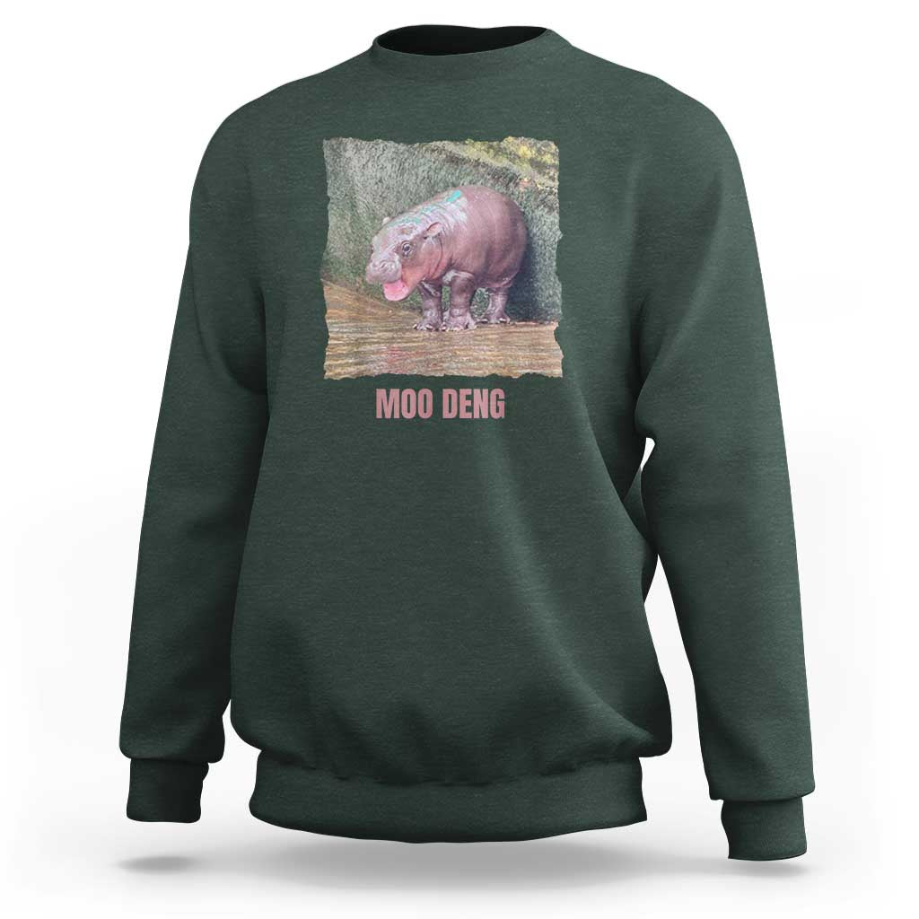 Baby Hippo Moo Deng Sweatshirt Cute Pygmy Hippopotamus In Thai - Wonder Print Shop