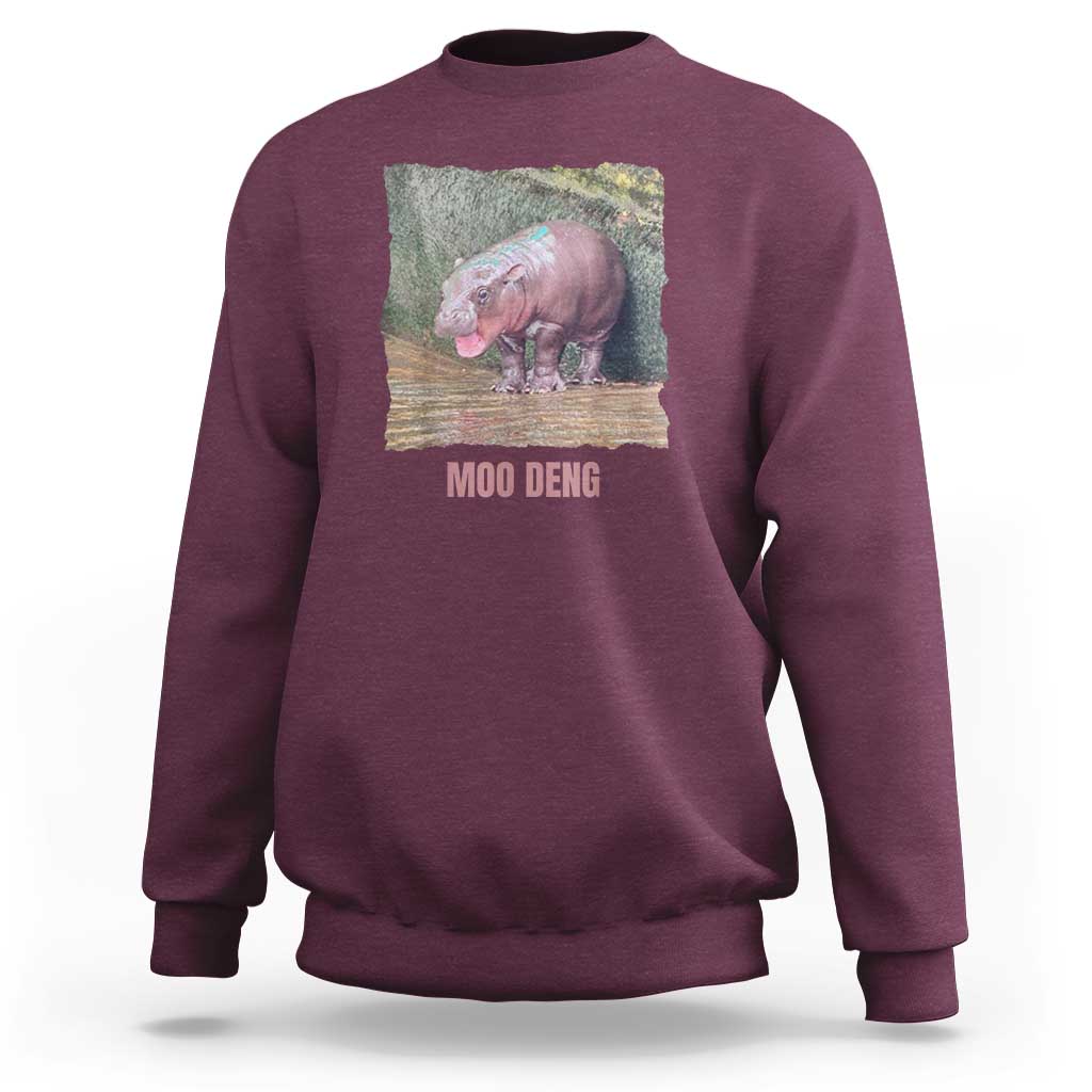 Baby Hippo Moo Deng Sweatshirt Cute Pygmy Hippopotamus In Thai - Wonder Print Shop
