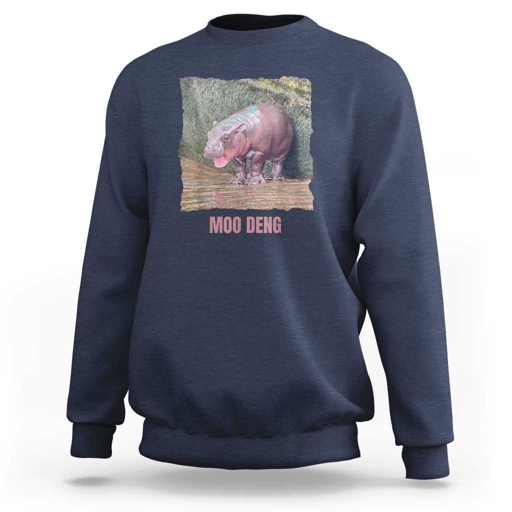 Baby Hippo Moo Deng Sweatshirt Cute Pygmy Hippopotamus In Thai - Wonder Print Shop