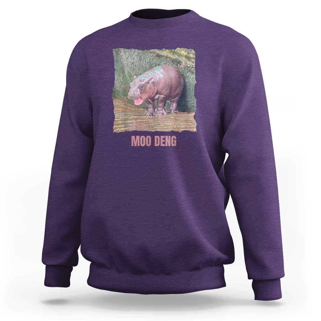 Baby Hippo Moo Deng Sweatshirt Cute Pygmy Hippopotamus In Thai - Wonder Print Shop