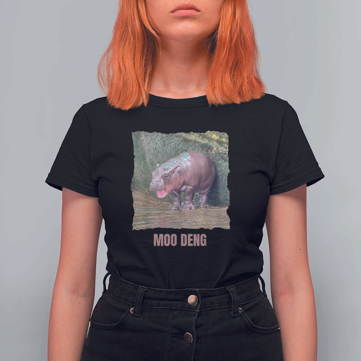 Baby Hippo Moo Deng T Shirt For Women Cute Pygmy Hippopotamus In Thai - Wonder Print Shop