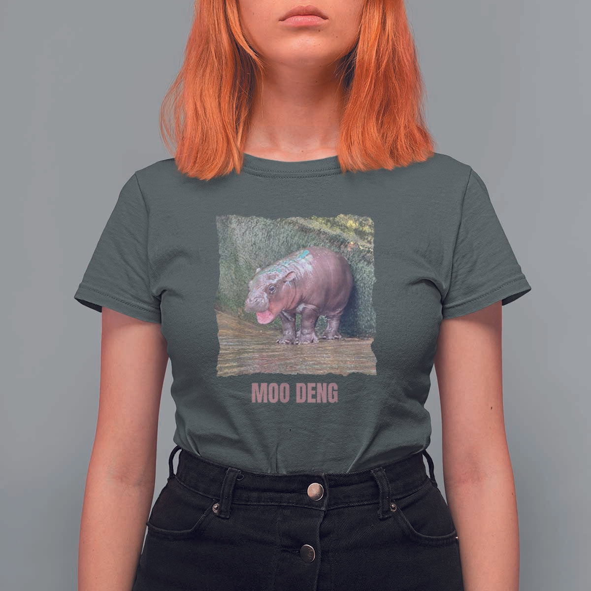Baby Hippo Moo Deng T Shirt For Women Cute Pygmy Hippopotamus In Thai - Wonder Print Shop