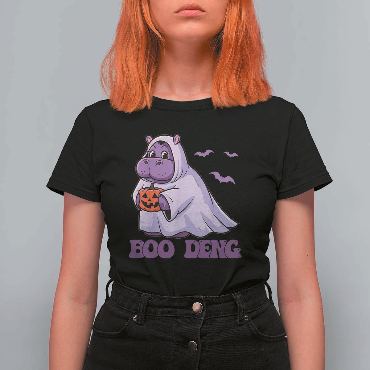 Baby Hippo Moo Deng T Shirt For Women Boo-deng Halloween Cute Pygmy Hippopotamus - Wonder Print Shop