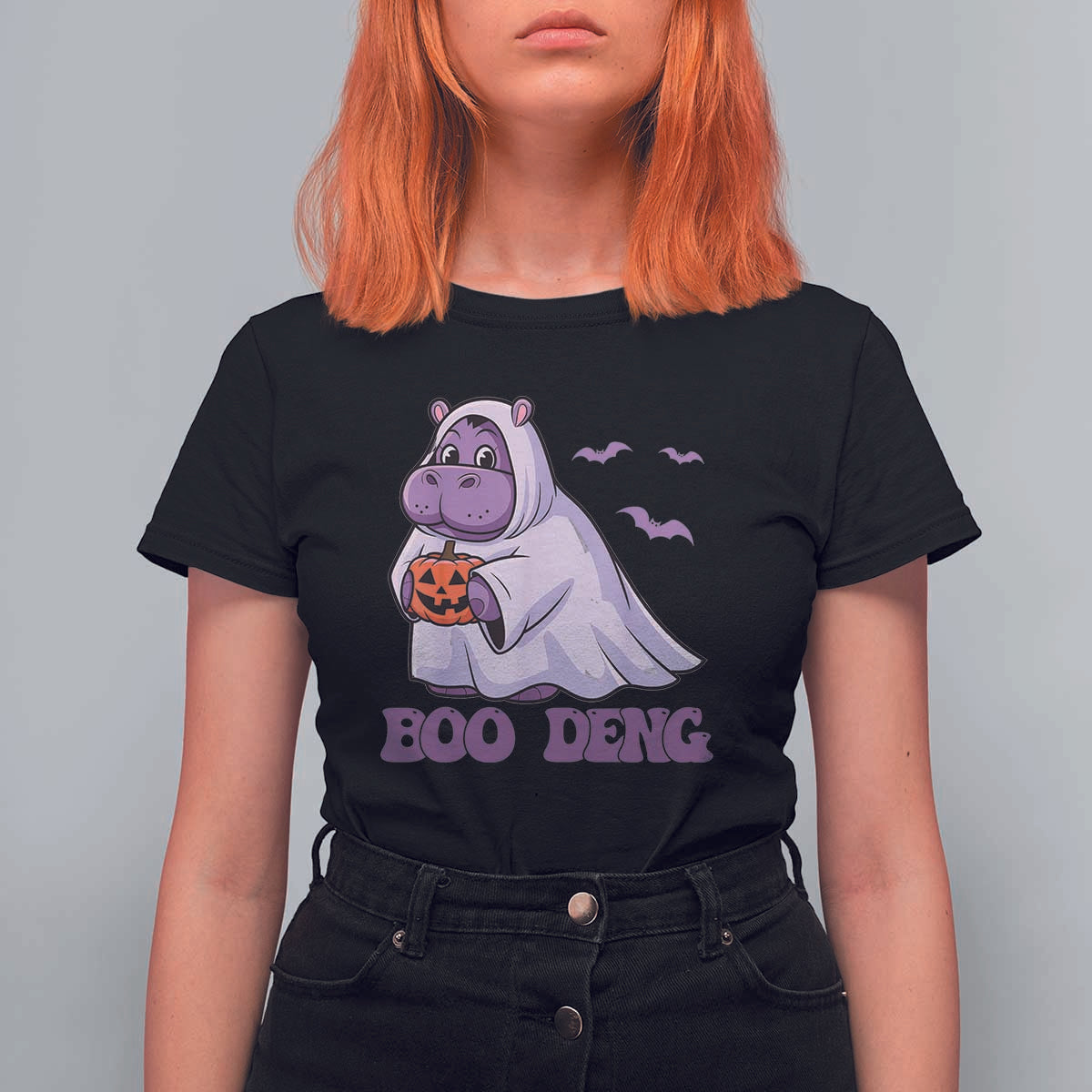 Baby Hippo Moo Deng T Shirt For Women Boo-deng Halloween Cute Pygmy Hippopotamus - Wonder Print Shop