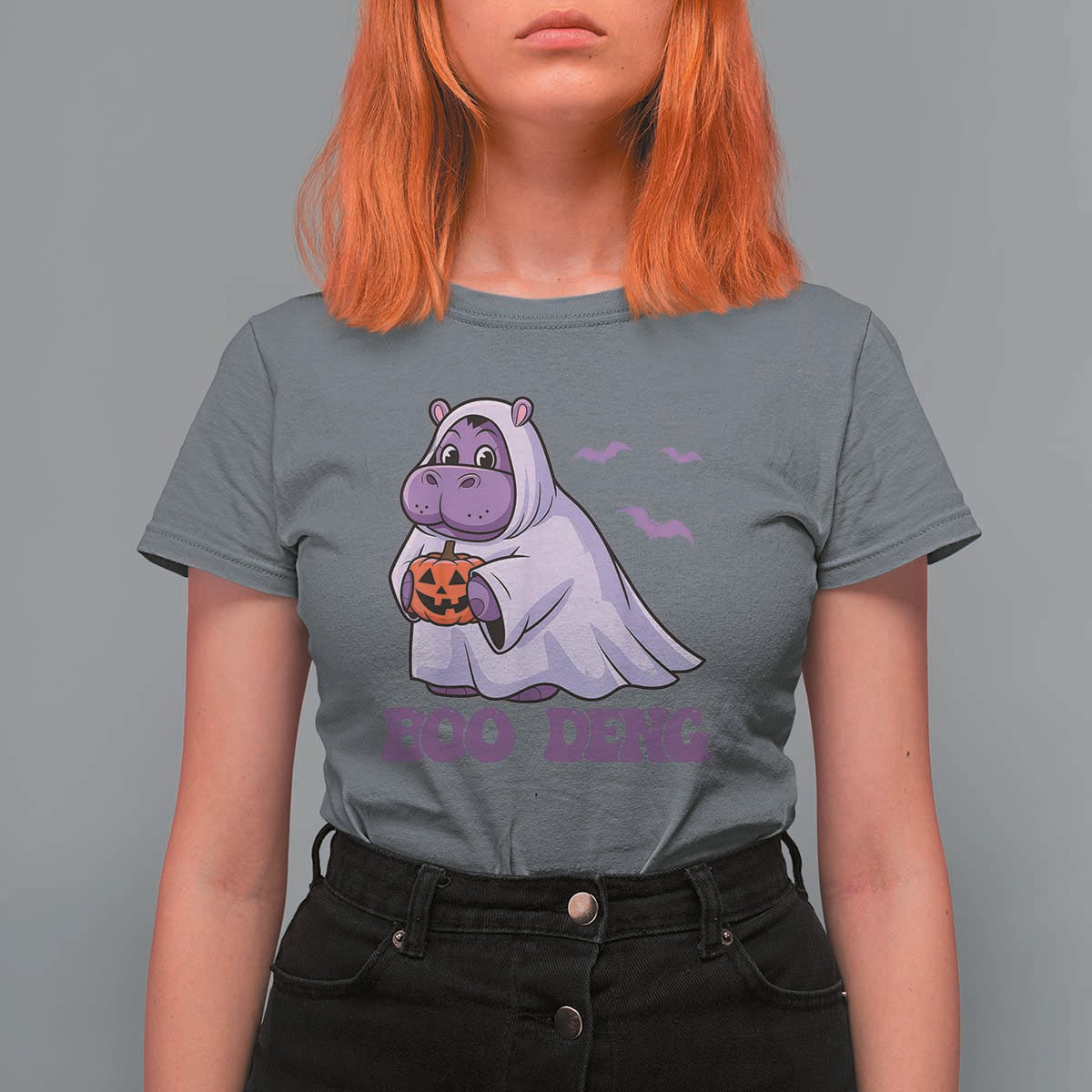 Baby Hippo Moo Deng T Shirt For Women Boo-deng Halloween Cute Pygmy Hippopotamus - Wonder Print Shop