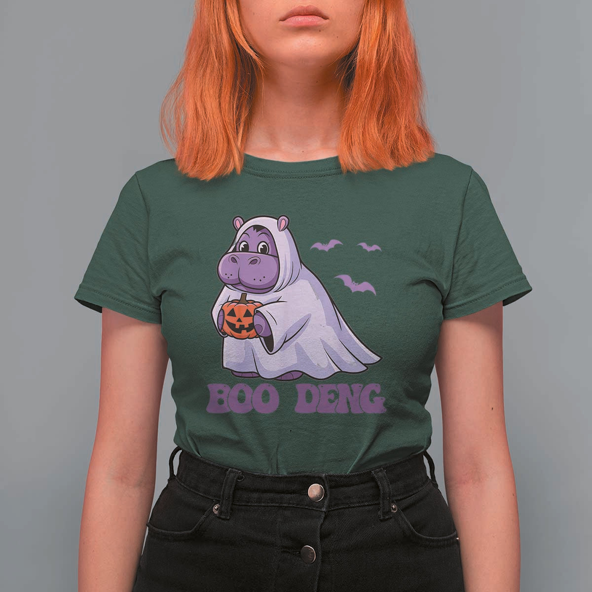 Baby Hippo Moo Deng T Shirt For Women Boo-deng Halloween Cute Pygmy Hippopotamus - Wonder Print Shop