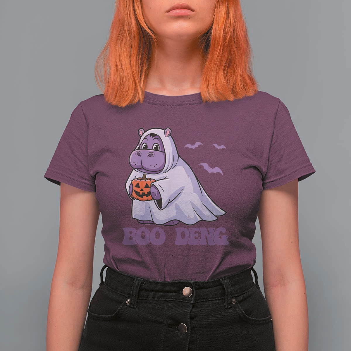 Baby Hippo Moo Deng T Shirt For Women Boo-deng Halloween Cute Pygmy Hippopotamus - Wonder Print Shop