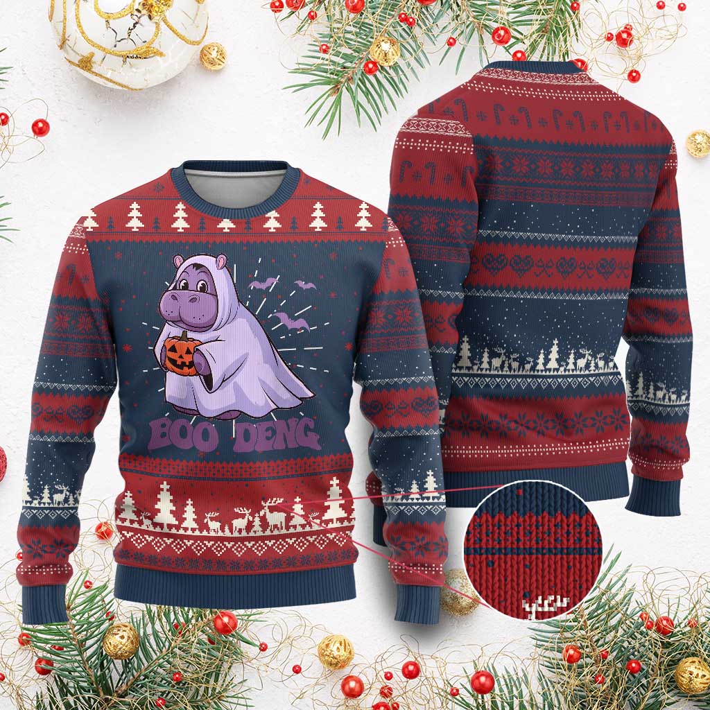 Baby Hippo Moo Deng Ugly Christmas Sweater Boo-deng Halloween Cute Pygmy Hippopotamus - Wonder Print Shop
