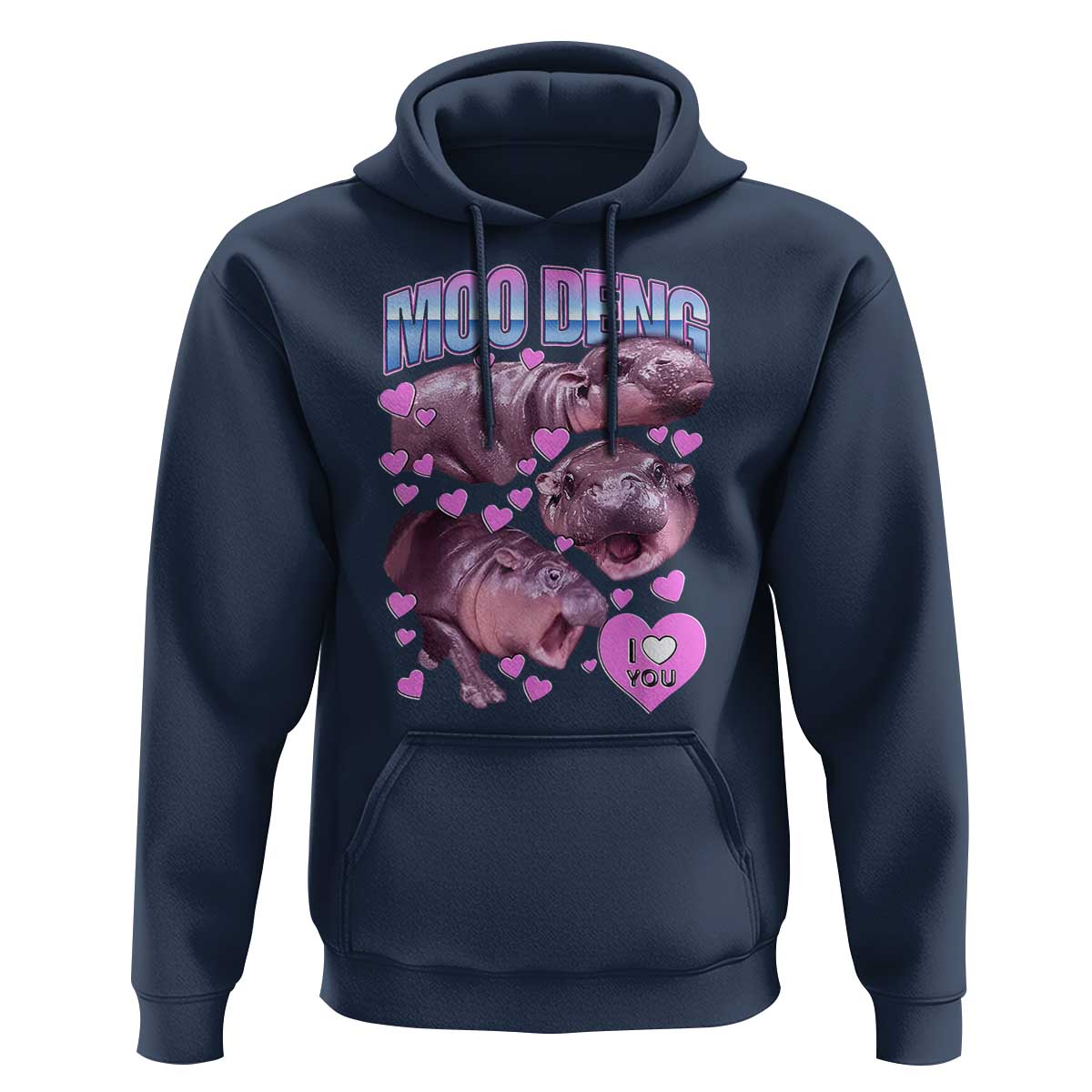 Baby Hippo Moo Deng Hoodie I Love Moo-Deng I Heart You Cute Pygmy Hippopotamus - Wonder Print Shop