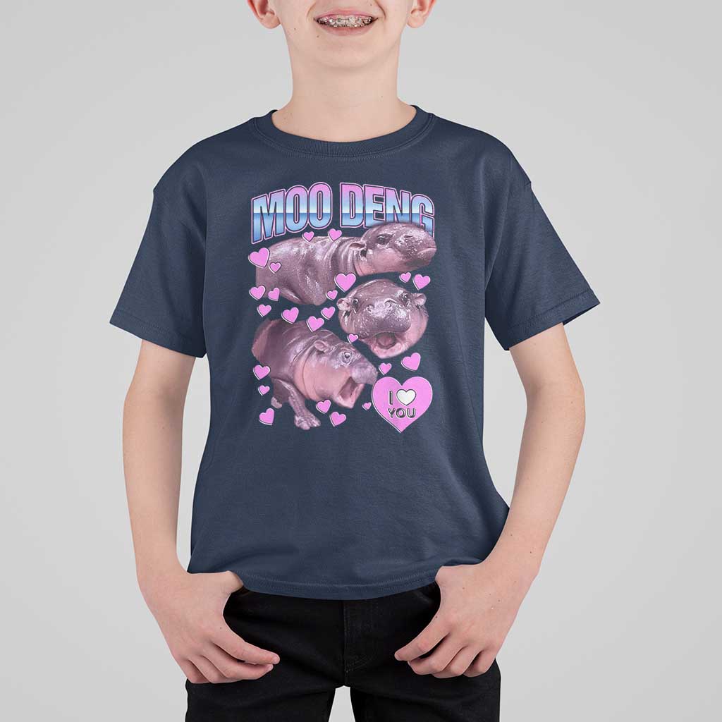 Baby Hippo Moo Deng T Shirt For Kid I Love Moo-Deng I Heart You Cute Pygmy Hippopotamus - Wonder Print Shop