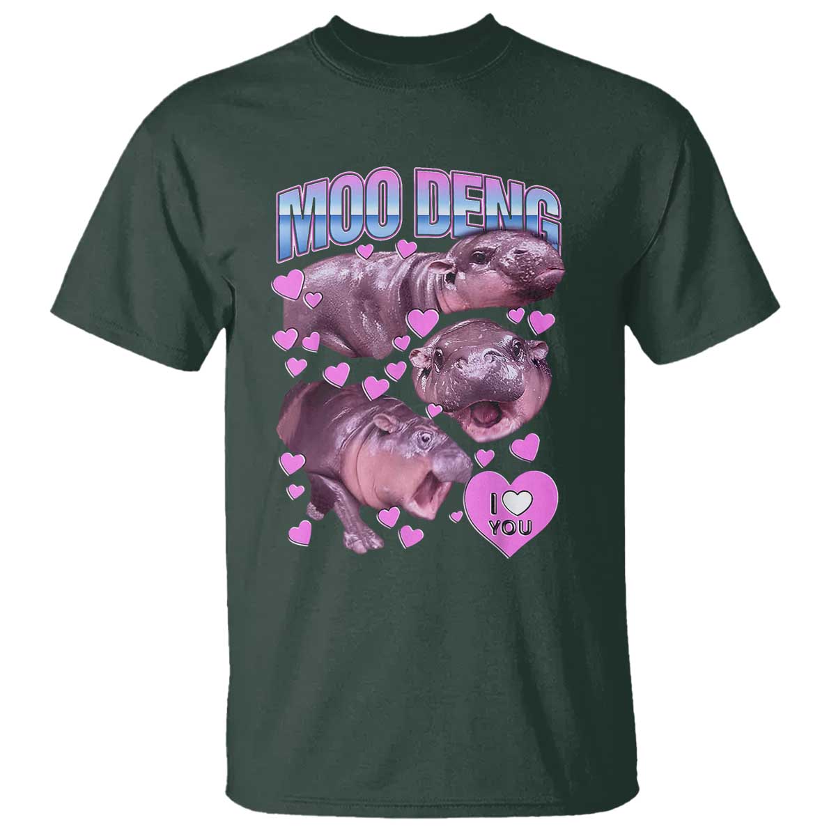 Baby Hippo Moo Deng T Shirt I Love Moo-Deng I Heart You Cute Pygmy Hippopotamus - Wonder Print Shop