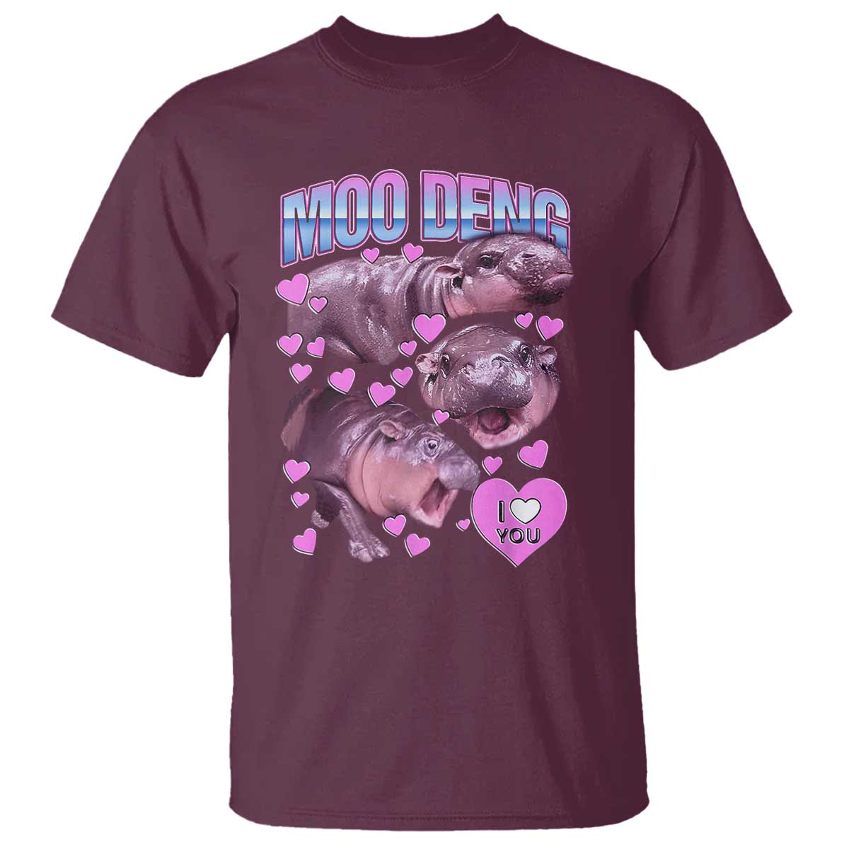 Baby Hippo Moo Deng T Shirt I Love Moo-Deng I Heart You Cute Pygmy Hippopotamus - Wonder Print Shop