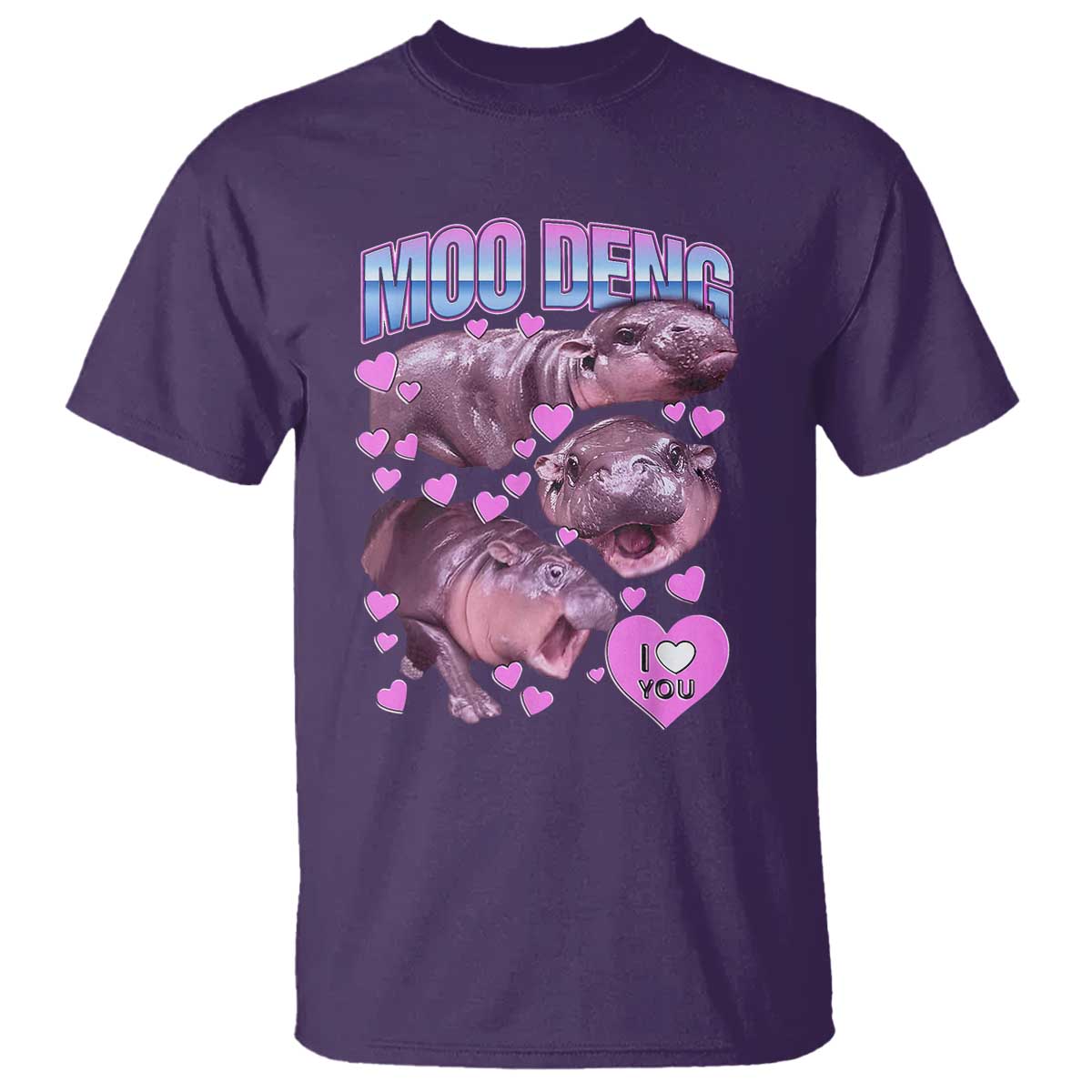 Baby Hippo Moo Deng T Shirt I Love Moo-Deng I Heart You Cute Pygmy Hippopotamus - Wonder Print Shop
