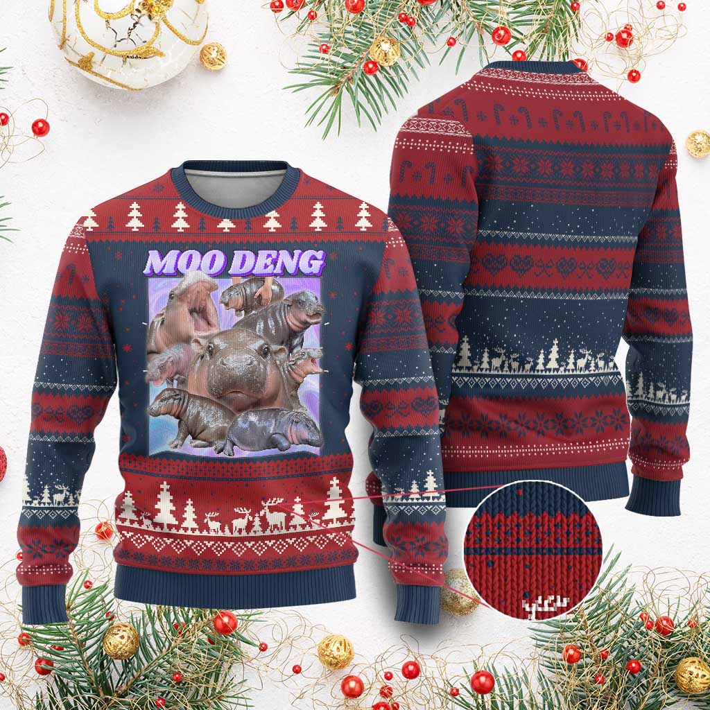 Baby Hippo Moo Deng Ugly Christmas Sweater The Famous Cute Pygmy Hippopotamus - Wonder Print Shop