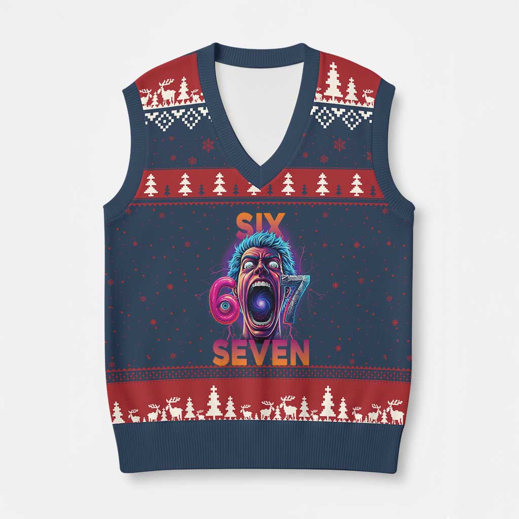 Mason 67 Chaos Edition V-Neck Knit Sweater Vest Psychedelic Screaming Six Seven Meme - Wonder Print Shop