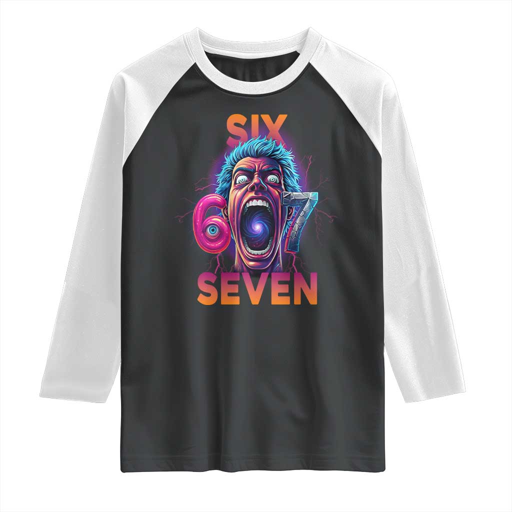 Mason 67 Chaos Edition Raglan Shirt Psychedelic Screaming Six Seven Meme - Wonder Print Shop