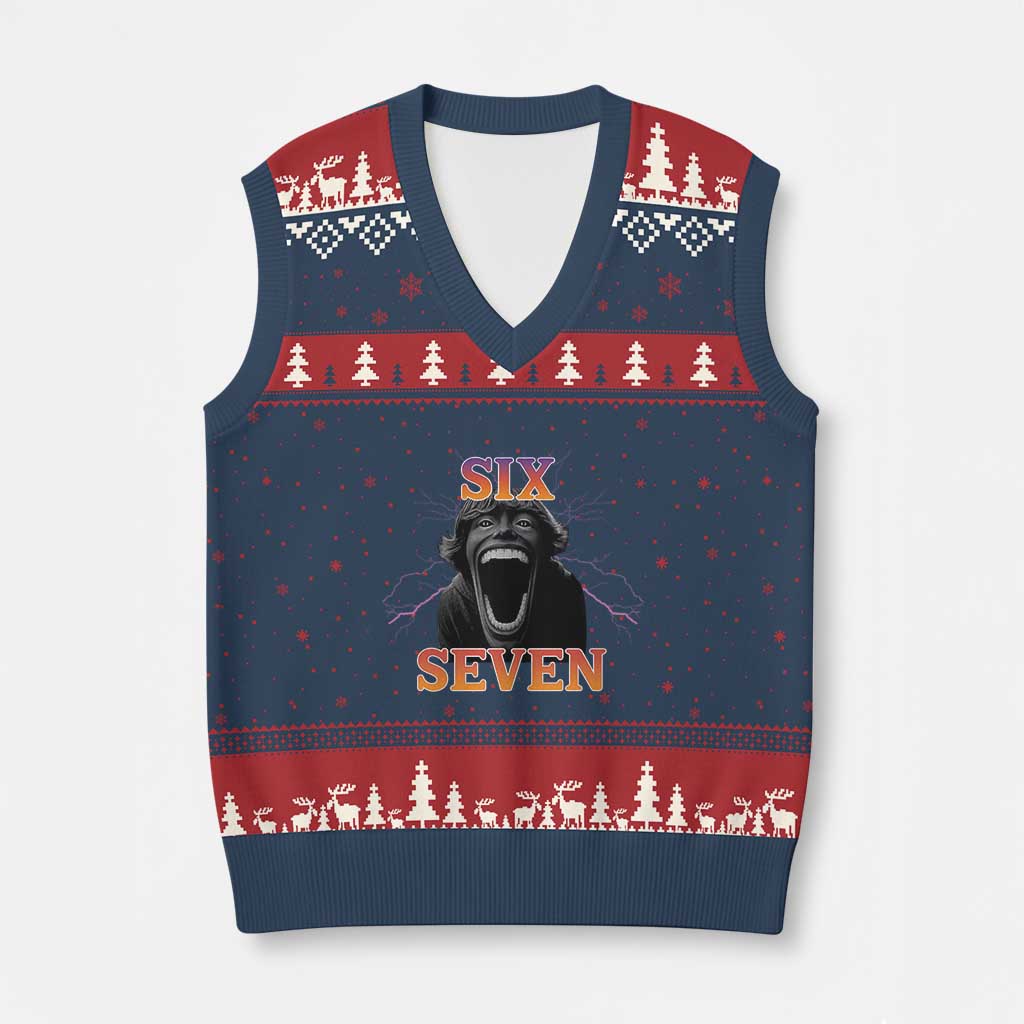 Mason 67 Kid Meme V-Neck Knit Sweater Vest Devil Edit Viral Six Seven Scream - Wonder Print Shop