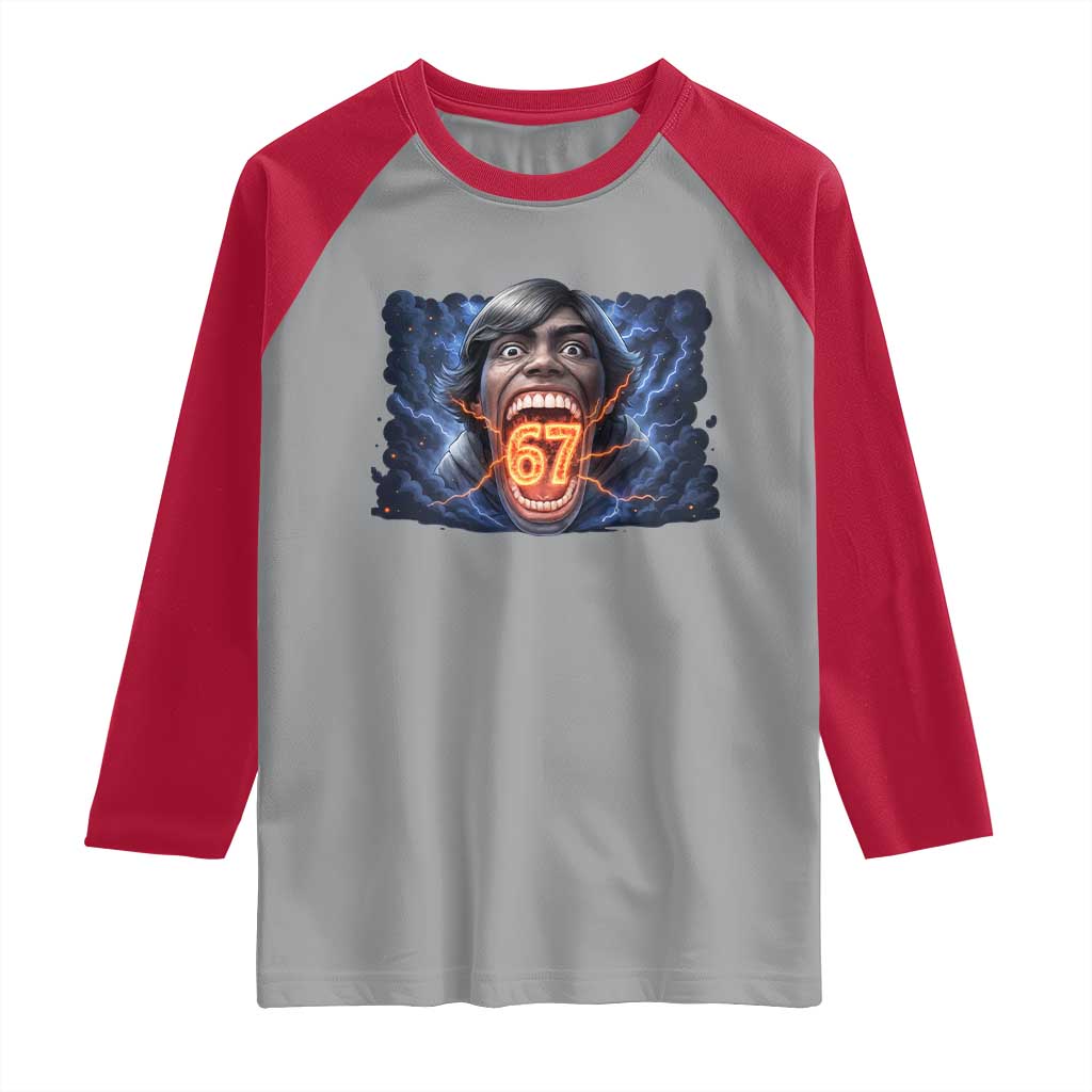 Screaming Mason 67 Kid Meme Raglan Shirt Six Seven Viral Devil Transformation Horror Edit - Wonder Print Shop