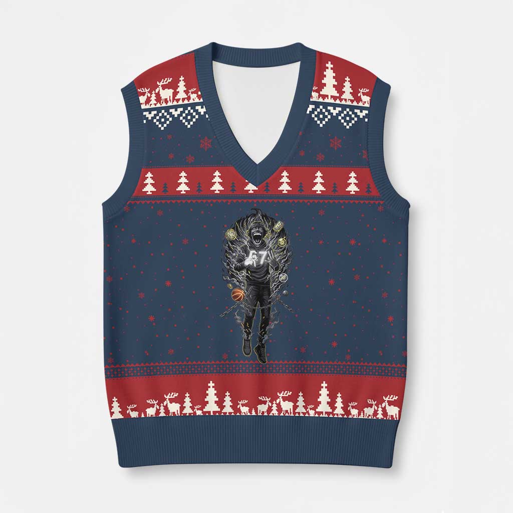 Mason 67 Energy Overload V-Neck Knit Sweater Vest Six Seven Meme Lightning Horror Devil Edit - Wonder Print Shop