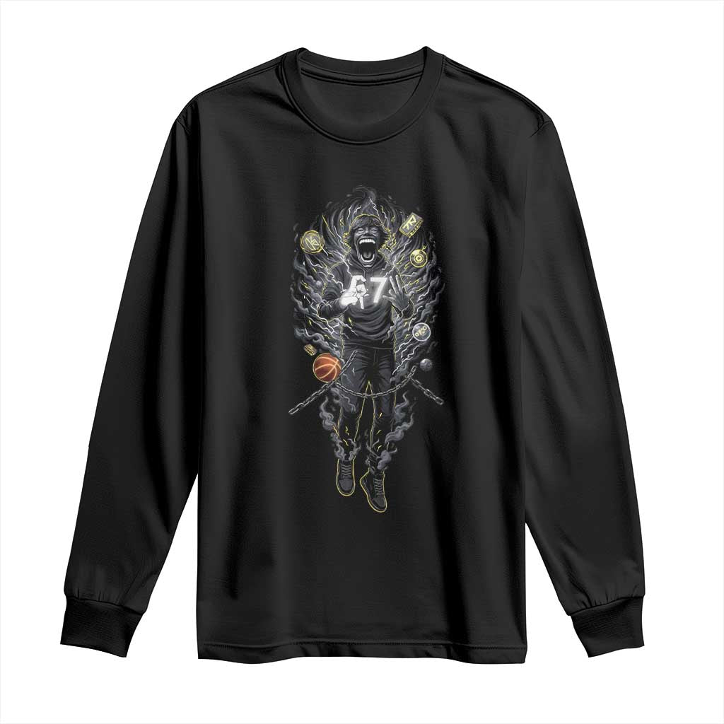 Mason 67 Energy Overload Long Sleeve Shirt Six Seven Meme Lightning Horror Devil Edit - Wonder Print Shop